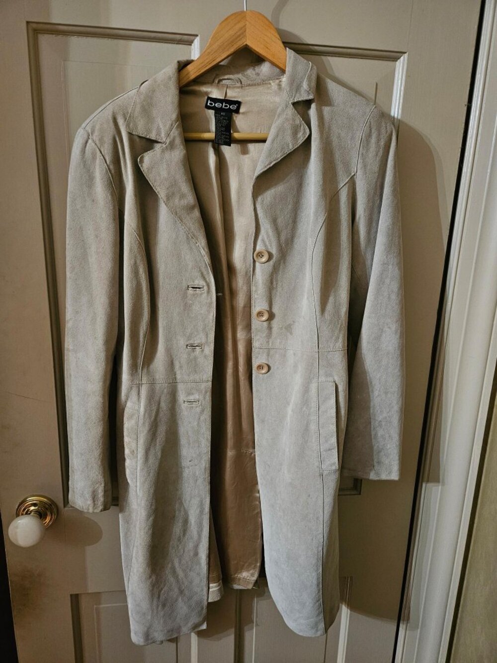 100% Leather Suede Beige Trench Coat
